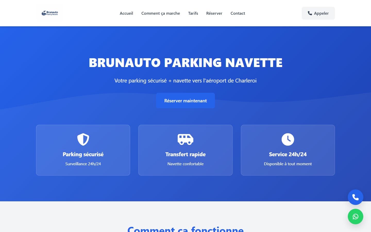 Page d'accueil du site Brunauto Parking Navette